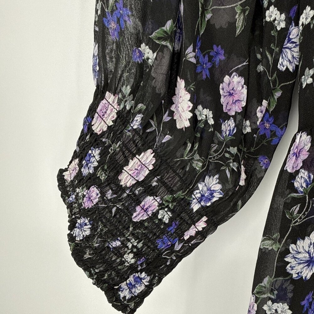 The Kooples Womens Size XS Black Floral Print Empire Midi Silk Dress $425 NWT - Picture 9 of 14